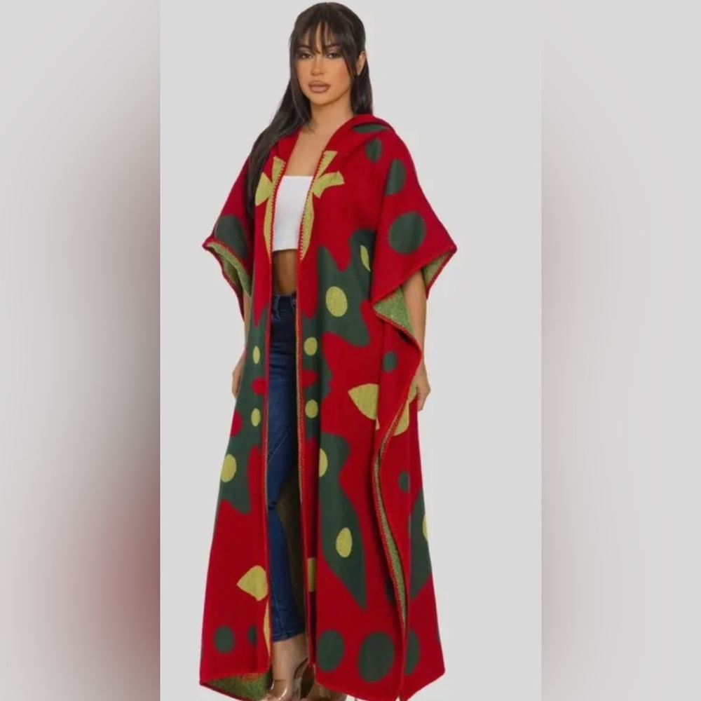Stylish Red and Green Hooded Women's Sweater